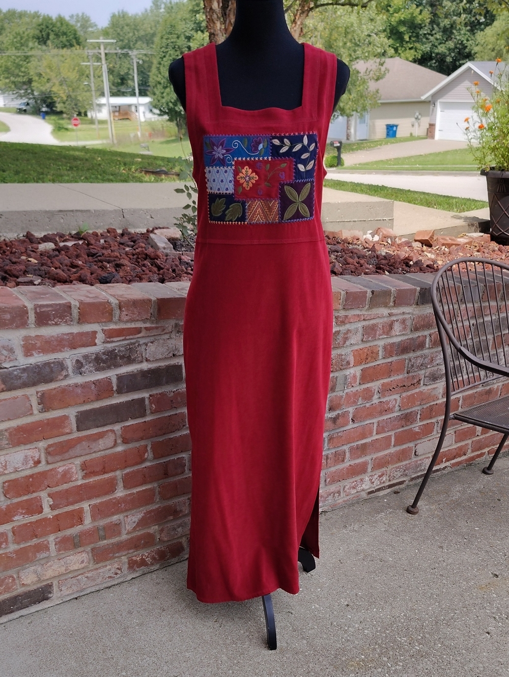 Vintage Amanda Smith Patchwork Floral Square Neck Midi Dress Size M 90s Cottage - Picture 2 of 13